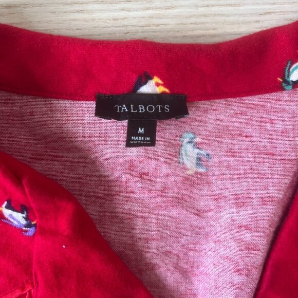 Talbots Red Quilted Jacket pajama penguins animal winter holiday coat Size M - Picture 3 of 10